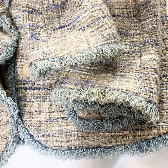 Cache Brown Blue tweed Blazer Jackets Frayed Trim Womens Size 10 - Picture 10 of 14